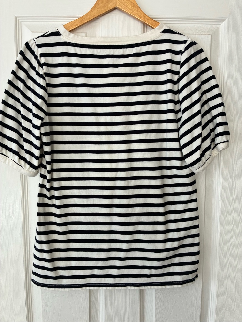 Talbots Black/Navy & White Cotton Lace-Up Striped Short Sleeve Tee - Picture 4 of 5